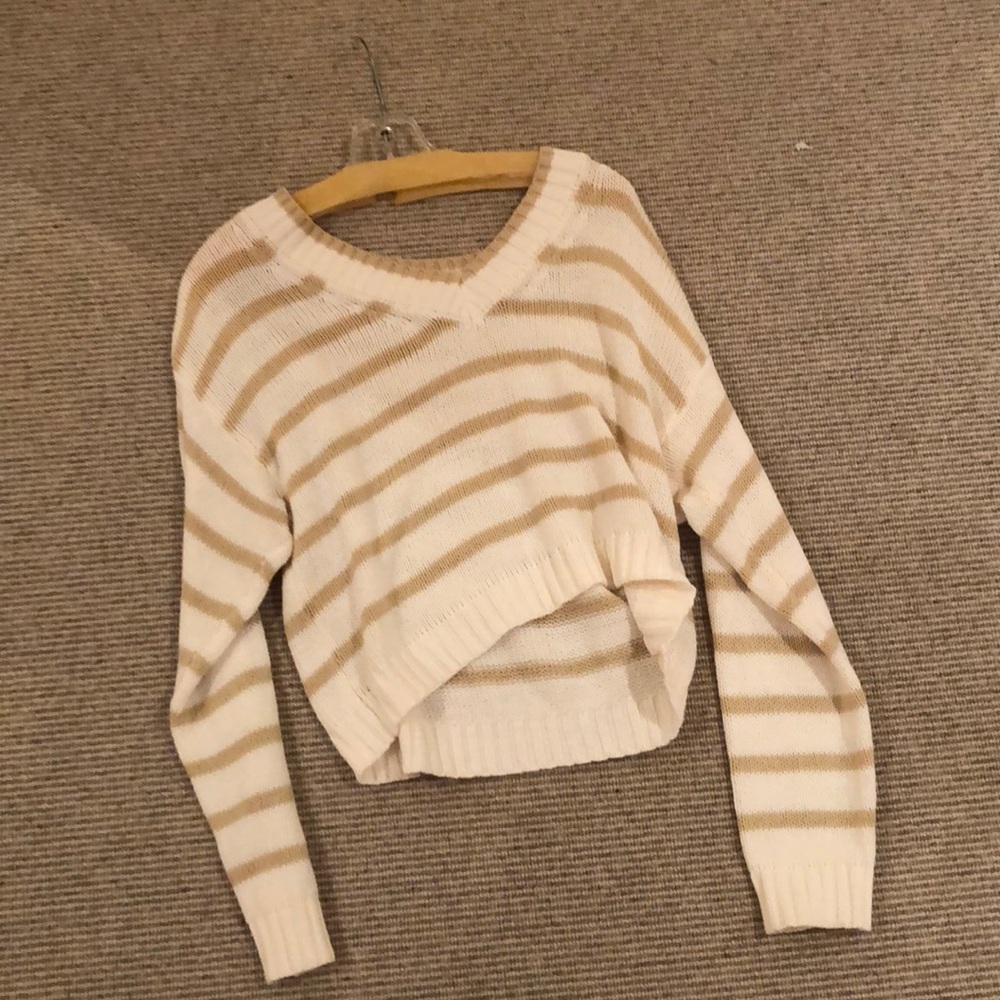 Brown and white v-neck sweater